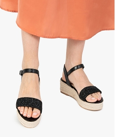 sandales femme a semelle plateforme et bride tressee unie noir standardG179601_1
