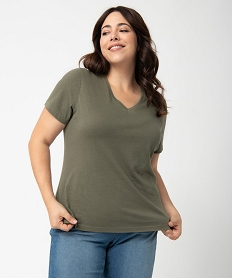 tee-shirt femme grande taille a col v et manches courtes vert t-shirts col vG183101_1
