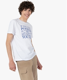 GEMO Tee-shirt homme à manches courtes avec inscription positive Blanc