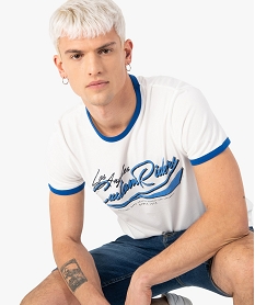 GEMO Tee-shirt homme à manches courtes avec finitions contrastantes Blanc