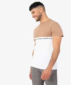 GEMO Tee-shirt homme à manches courtes bicolore Blanc