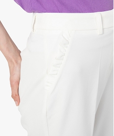 pantalon femme en toile avec fausses poches a volant beige pantalonsG283401_2