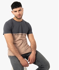 GEMO Tee-shirt homme à manches courtes bicolore Beige