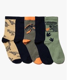 GEMO Chaussettes garçon  hautes à motifs dinosaures (lot de 5) kaki standard