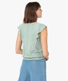 tee-shirt femme a manches courtes en maille ajouree vert t-shirts manches courtesG297901_2