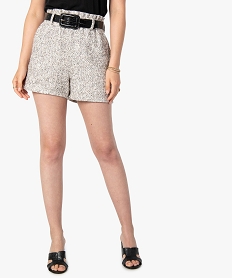 GEMO Short femme en maille aspect tweed avec fil pailleté Beige