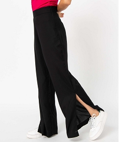 pantalon femme en toile fluide coupe ample fendu sur les cotes noirG319501_1