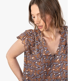 tee-shirt femme a col v et manches a volants imprime t-shirts manches courtesG322501_2