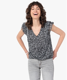 blouse femme imprimee avec volants sur les epaules imprime t-shirts manches courtesG322601_1