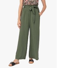 pantalon femme en maille fluide avec ceinture ton sur ton vert pantalonsG324801_1