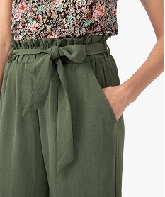 pantalon femme en maille fluide avec ceinture ton sur ton vert pantalonsG324801_2
