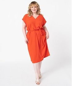 robe femme grande taille en maille texturee orange robesG327701_1