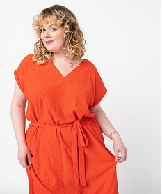 robe femme grande taille en maille texturee orange robesG327701_2
