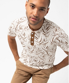 GEMO Tee-shirt homme à manches courtes avec imprimé feuillage Beige