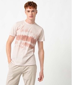 GEMO Tee-shirt homme coloris tie and dye avec inscription en relief Rose