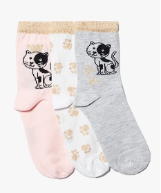 GEMO Chaussettes fille pailletées à tige haute et motif chat (lot de 3) rose standard