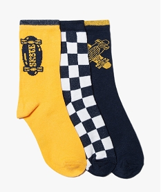 GEMO Chaussettes garçon tige haute motif skate (lot de 3) jaune standard