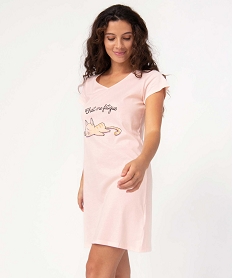 chemise de nuit imprimee a manches courtes femme rose nuisettes chemises de nuitI043901_1