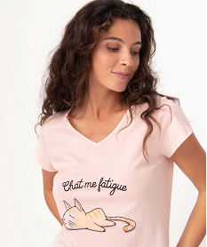 chemise de nuit imprimee a manches courtes femme rose nuisettes chemises de nuitI043901_2
