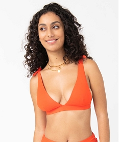 haut de bain femme triangle en maille texturee orange haut de maillots de bainI051201_1
