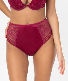 GEMO Culotte femme taille haute en microfibre et dentelle Rose