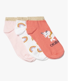 GEMO Chaussettes fille ultra courtes avec motifs licorne (lot de 3) rose standard