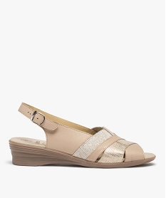 GEMO Sandales femme confort en cuir détails métallisés beige standard