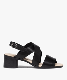 GEMO Sandales femme unies à talon et brides en cuir noir standard