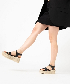 sandales femme compensees dessus cuir uni noir standardI153701_1