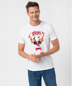 GEMO Tee-shirt homme avec motif renne spécial Noël Blanc