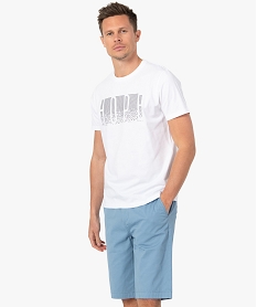 GEMO Tee-shirt homme à manches courtes et motif en relief Blanc