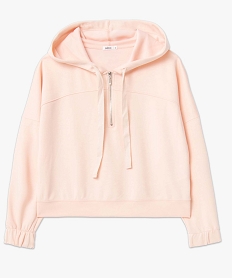 sweat femme court avec capuche roseI307601_4