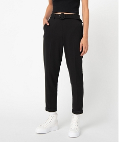 GEMO Pantalon femme en toile avec ceinture à boucle Noir