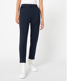 GEMO Pantalon femme en toile avec ceinture à boucle Bleu