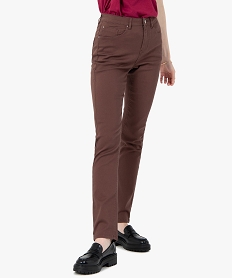 pantalon femme en coton stretch coupe regular brun pantalonsI311701_1