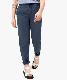 pantalon femme coupe ample avec ceinture elastiquee bleu pantalonsI313001_1