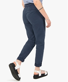 pantalon femme coupe ample avec ceinture elastiquee bleu pantalonsI313001_3