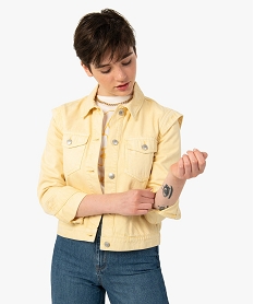 GEMO Veste femme en denim à épaulettes Jaune