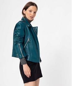 GEMO Blouson femme esprit biker avec zips et boucles en métal Bleu