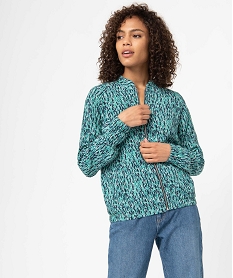 GEMO Blouson femme imprimé avec fermeture zippée Vert