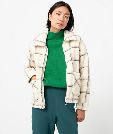 GEMO Veste femme en sherpa à carreaux Beige