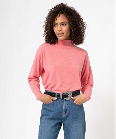 GEMO Pull à col montant en maille fine femme Rose