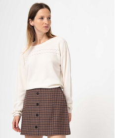 GEMO Pull femme avec dos boutonné à col V Beige