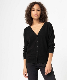 GEMO Pull femme avec dos boutonné à col V Noir