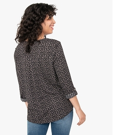 tee-shirt femme imprime a manches longues avec col boutonne brunI358501_3
