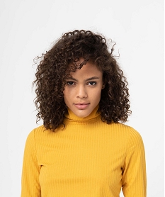 tee-shirt femme en maille cotelee manches longues et col montant jaune t-shirts manches longuesI360601_1