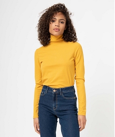 tee-shirt femme en maille cotelee manches longues et col montant jaune t-shirts manches longuesI360601_2