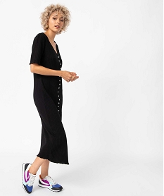 GEMO Robe chemise femme en maille côtelée et manches courtes Noir