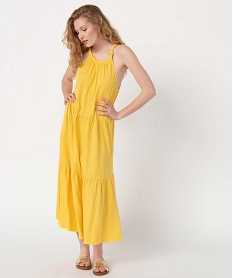 GEMO Robe femme longue sans manches avec col tressé Jaune