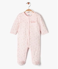 GEMO Pyjama bébé en velours pastel à cœurs dorés et ouverture ventrale rose standard